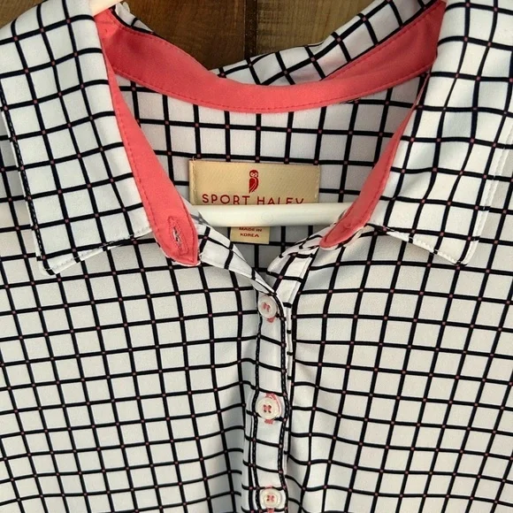 Sport Haley Golf Shirt Square Print Short Sleeves Size L - Picture 4 of 6